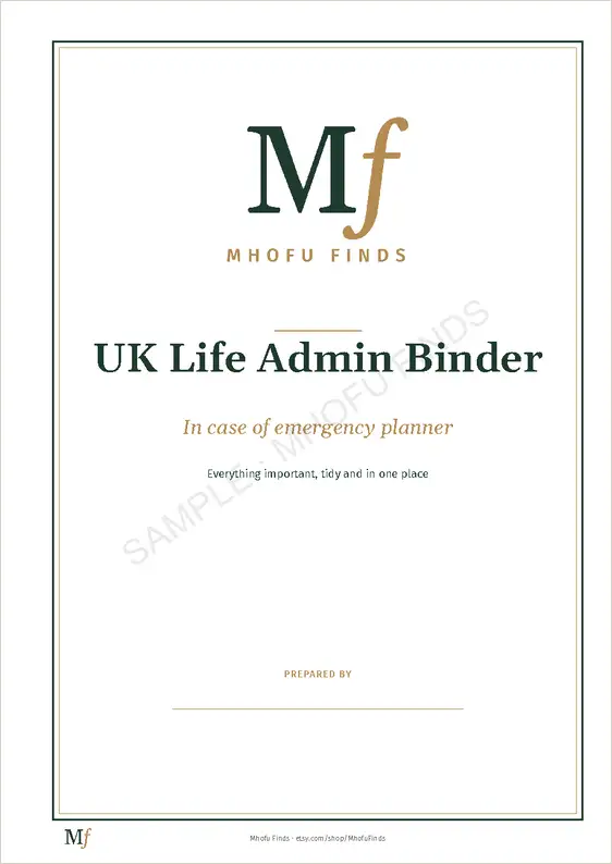 Life Admin Binder: the cover page