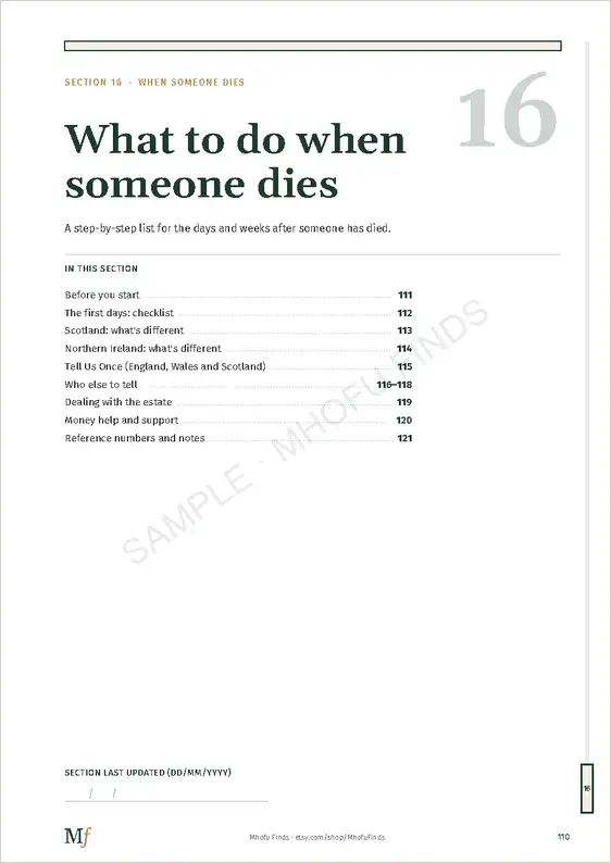 Section 16: What to do when someone dies