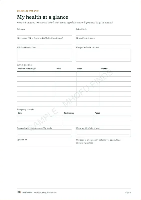 Medical Binder: my health at a glance